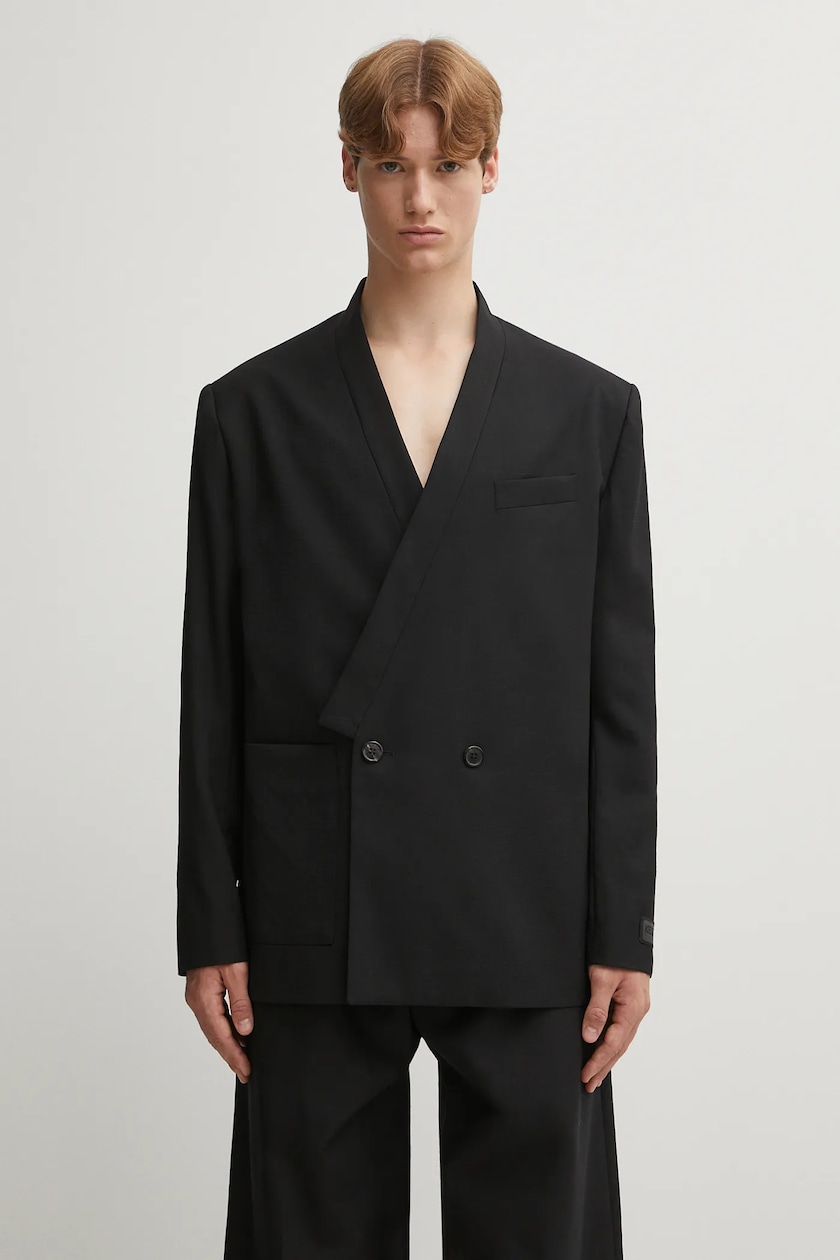 Kenzo giacca in lana Weave Kimono Tailored uomo colore nero