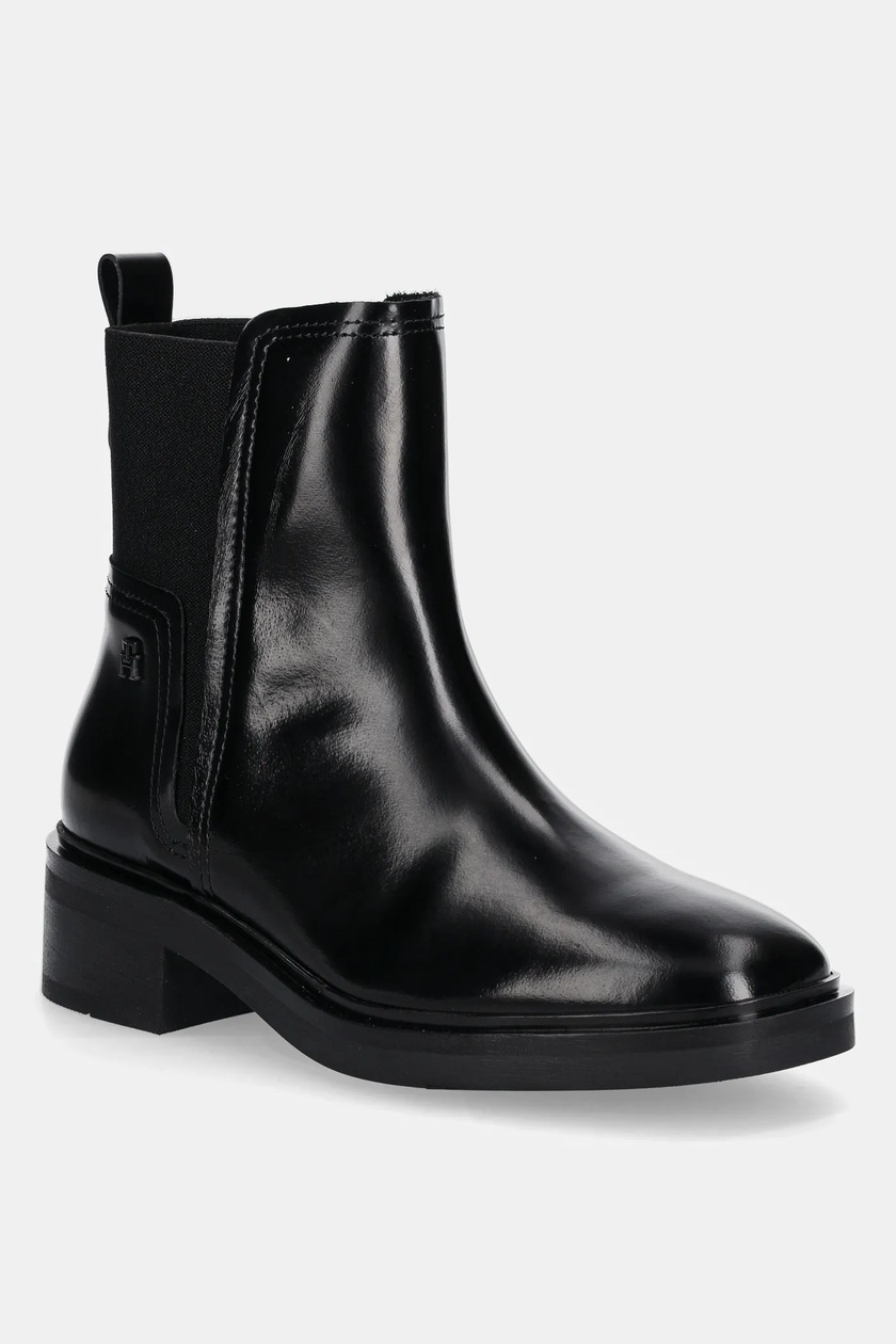 Tommy Hilfiger cizme RUBBERISED CHELSEA TL femei, culoarea negru