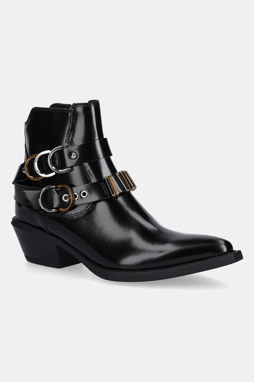 Pinko botki skórzane Tex 13 damskie kolor czarny na słupku