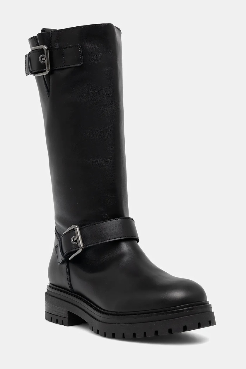 Buffalo kozaki Heart Boot Hi Buckle damskie kolor czarny na