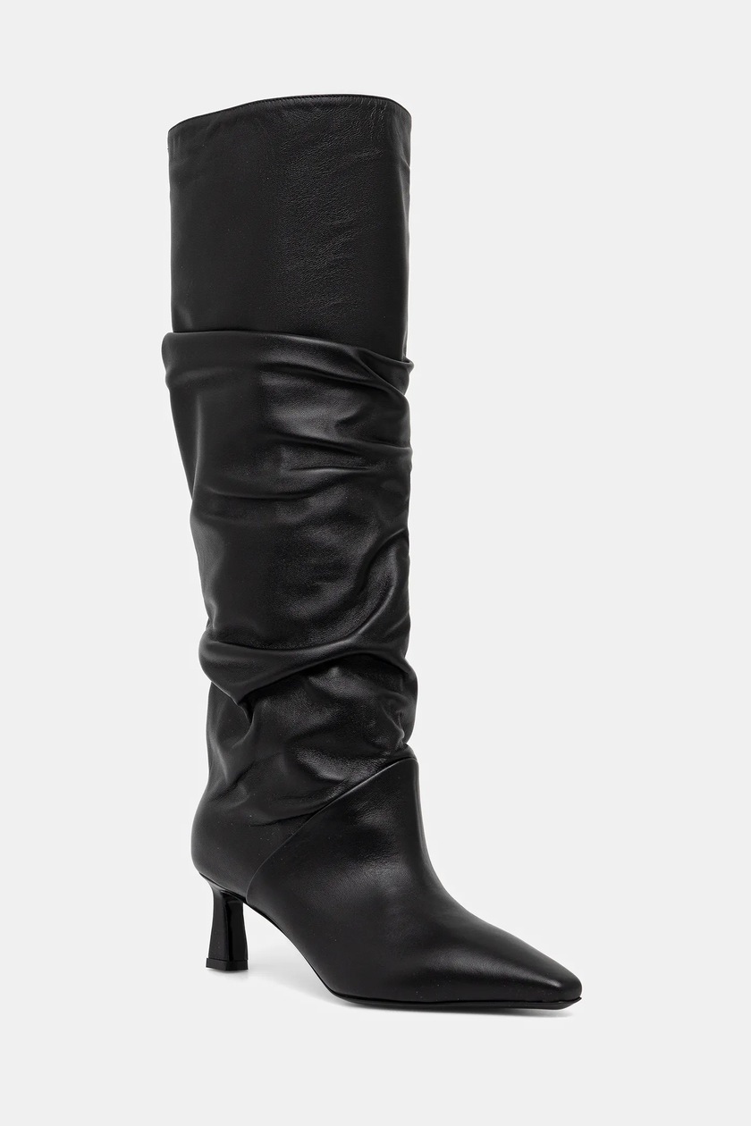 ちぃ Wojas kozaki zamszowe damskie kolor czarny na słupku 7104281