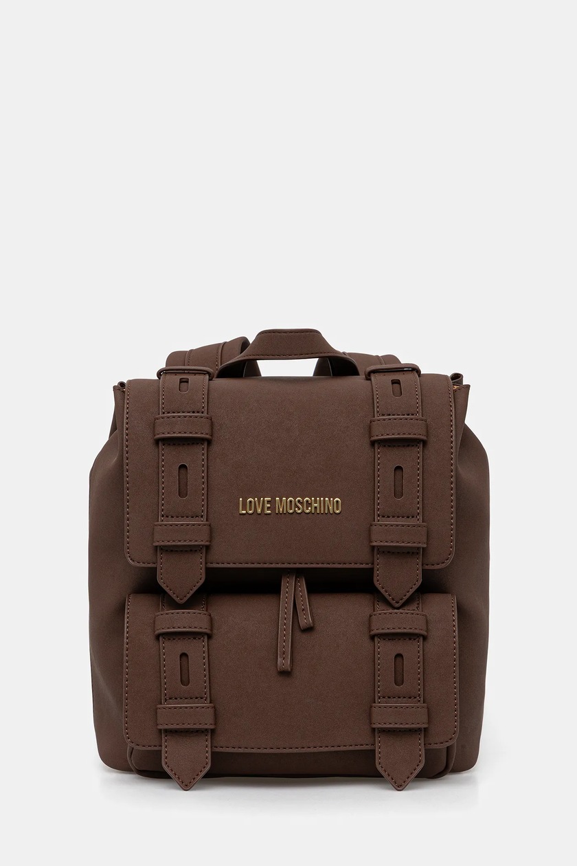 Love Moschino plecak damski kolor brązowy mały z aplikacją