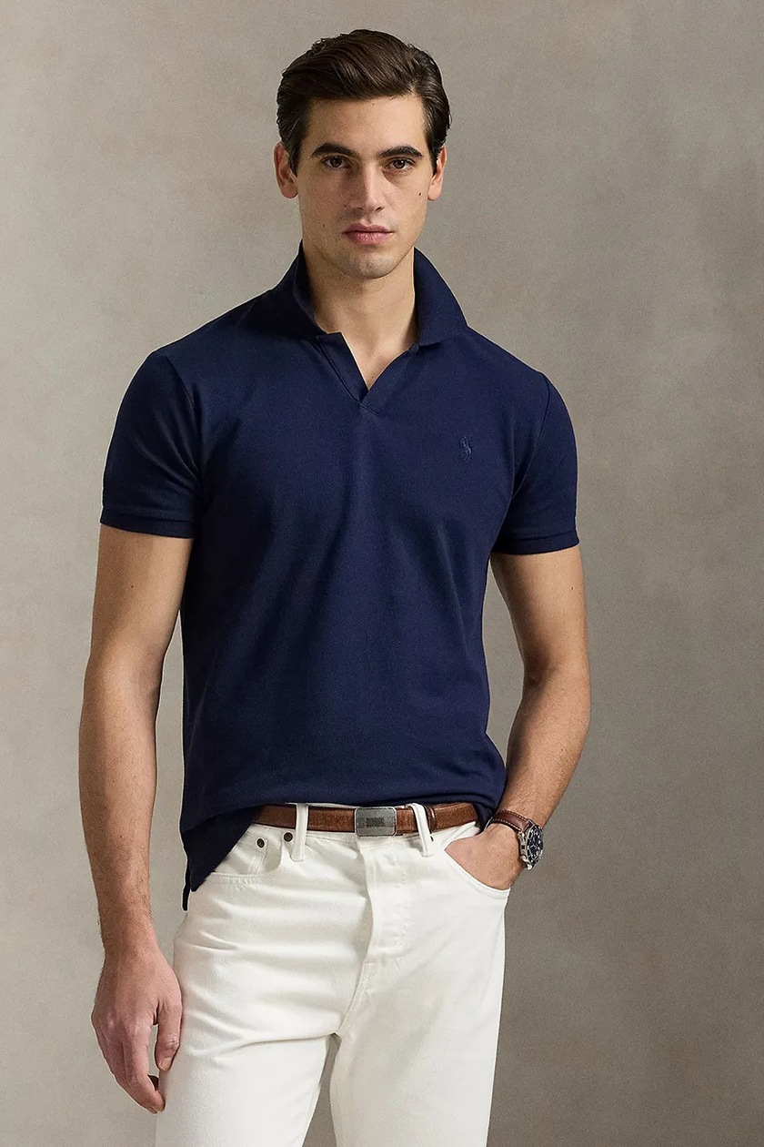Polo Ralph Lauren cotton polo shirt navy blue color smooth