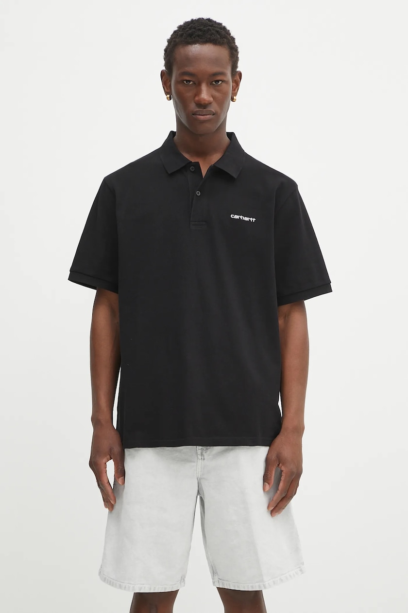 Carhartt WIP cotton polo shirt S/S Carhartt Script black color Carhartt WIP cotton polo shirt S/S Carhartt Script black color