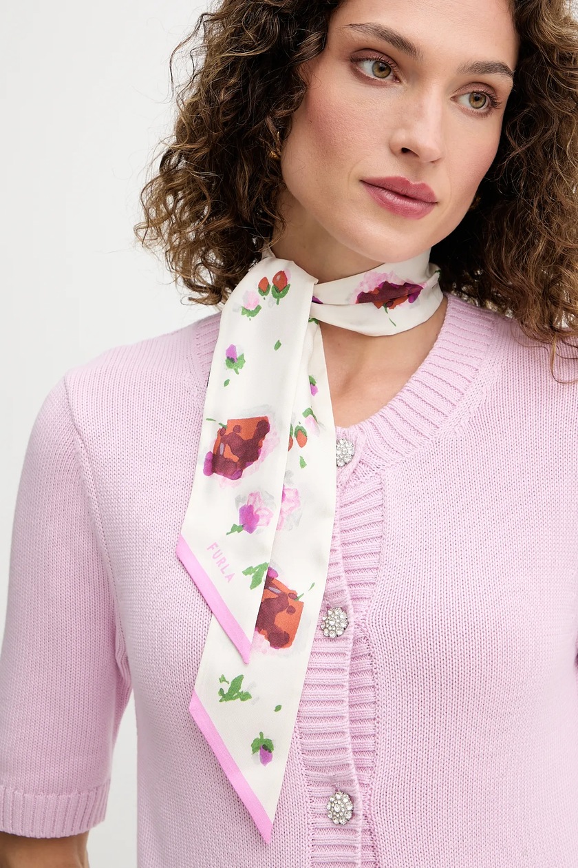 Furla apaszka jedwabna damski kolor beżowy wzorzysta WT00022