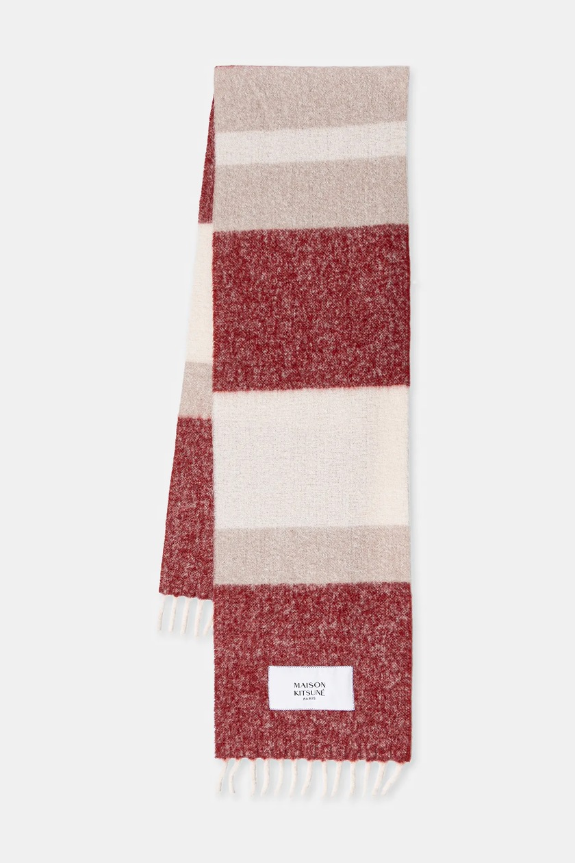 Maison Kitsuné scarf with wool blend Alpaca Striped maroon color