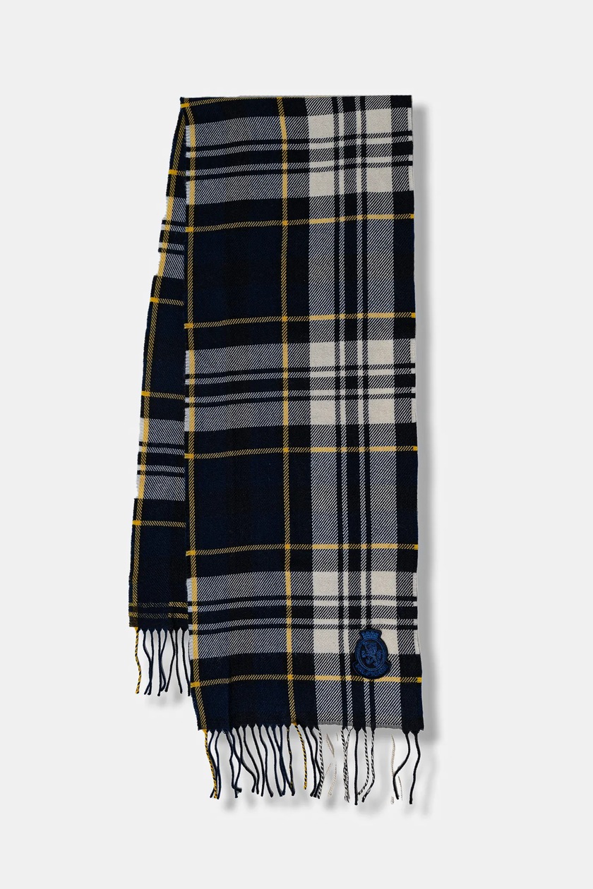 Sciarpa Bally Uomo Blu Navy In Misto Lana E Seta, Ricamata, Valore $260, Nuova Con Etichetta