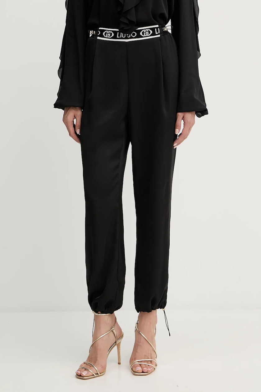 Liu Jo spodnie damskie kolor czarny dzwony medium waist Liu Jo spodnie damskie kolor czarny dzwony medium waist