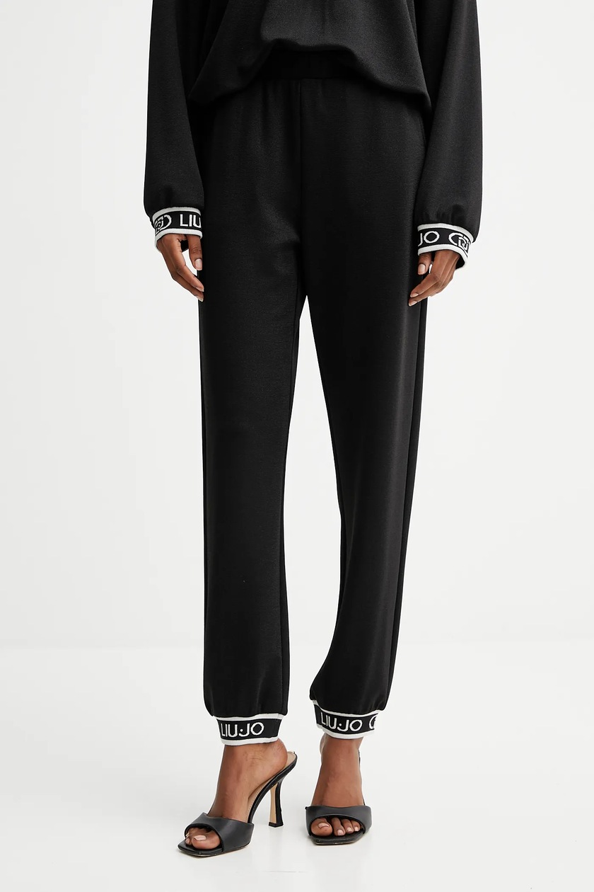 パンツ LIU JO Woman Pants Black TA5051FS000 22222 Pantaloni tuta Liu Jo neri da donna con strass TA5051FS000
