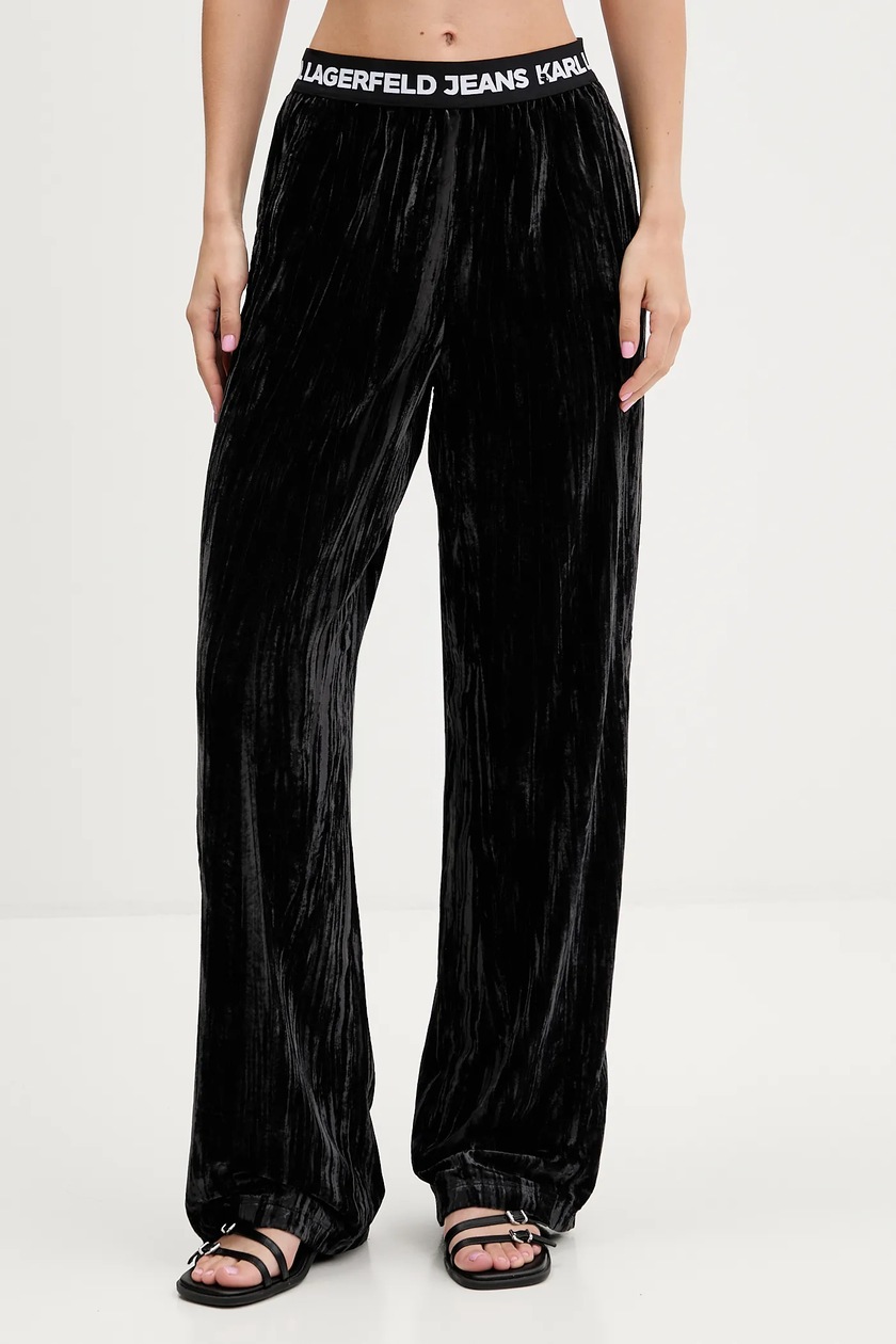 Pantaloni Donna Karl Lagerfeld In Velluto Nero - Eleganti E Rilassati Con Cintura