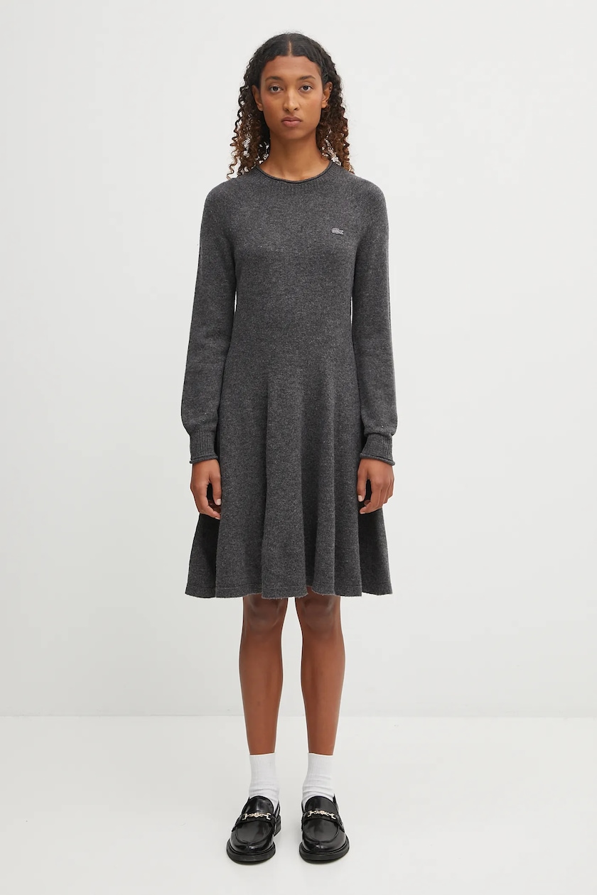 lacoste long sleeve dress Lacoste Long-Sleeve Mini Dress - Grey