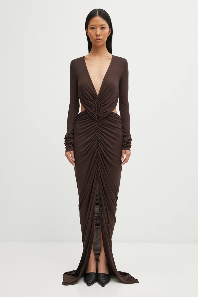 chinese dress ladies Draped Semi-Sheer Maxi Dress