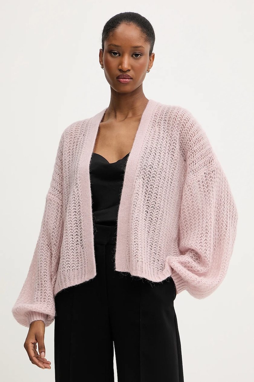 Kardigan s příměsí vlny BOSS Orange, barva růžová