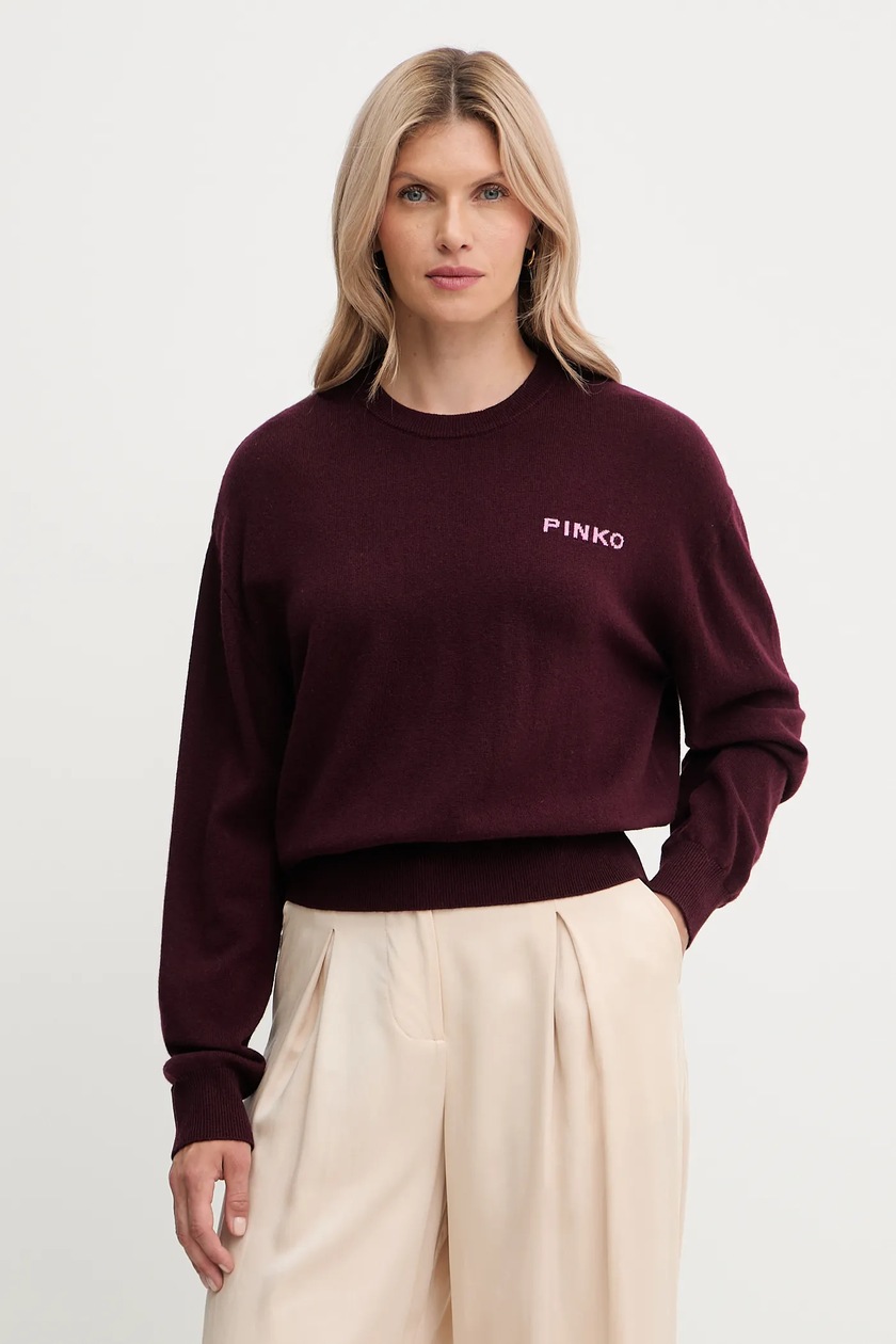 Pinko sweter wełniany damski kolor bordowy 105561 A2SI
