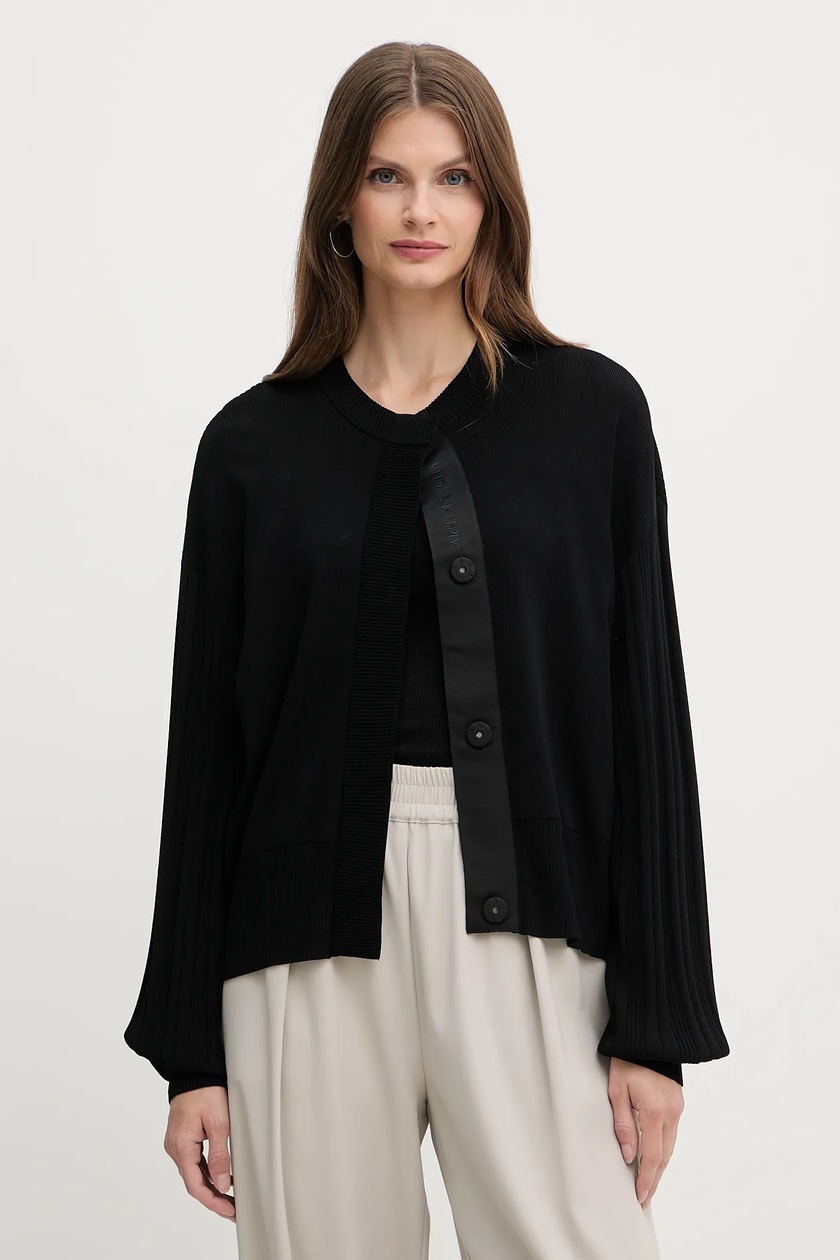 Armani Exchange kardigan z domieszką jedwabiu kolor czarny lekki