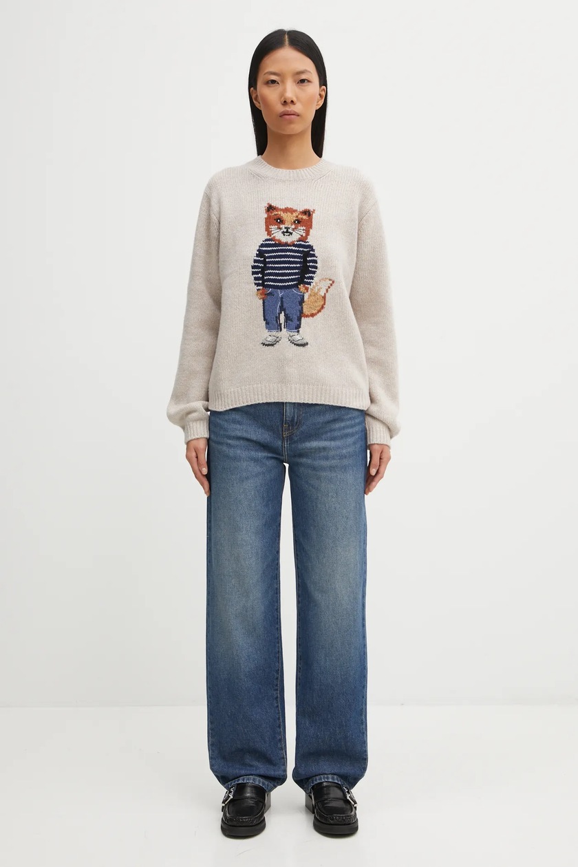 Maison Kitsuné wool blend jumper Dressed Fox Intarsia Wool beige