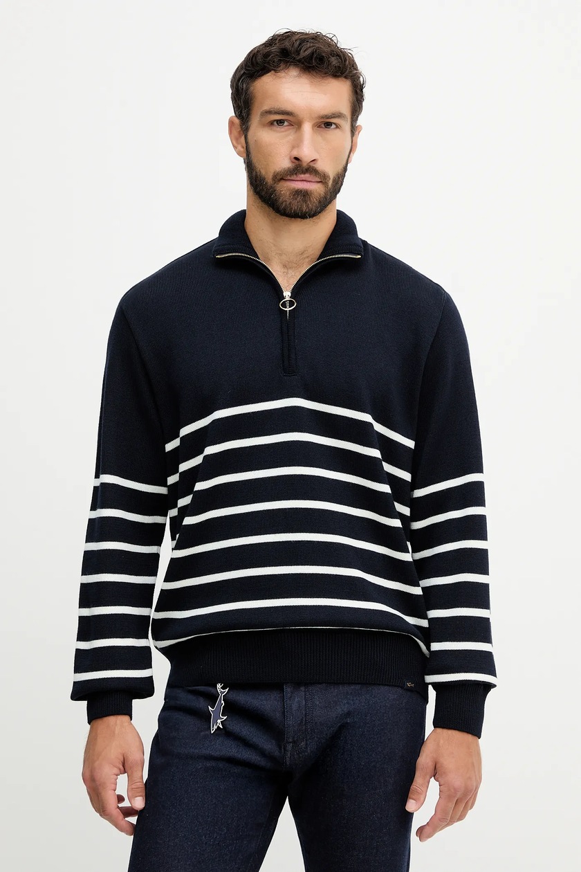 Maglione United Colors Of Benetton Uomo - Girocollo, Righe, Lana E Poliammide, Taglia L, Colore Blu
