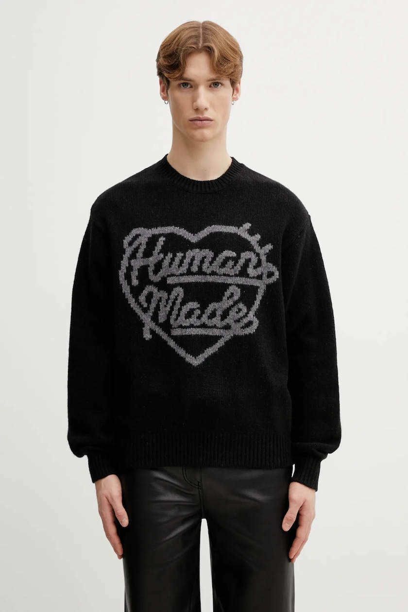 Human Made wool jumper Low Gauge Knit Sweater men's black Human Made wool jumper Low Gauge Knit Sweater men's black