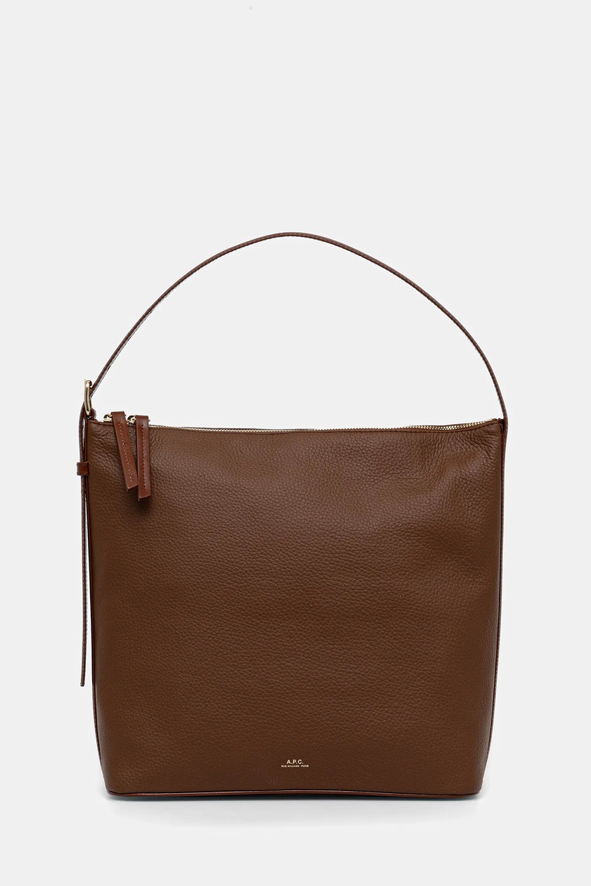 A.P.C. leather handbag sac virginie box brown color PXBRU.F67017