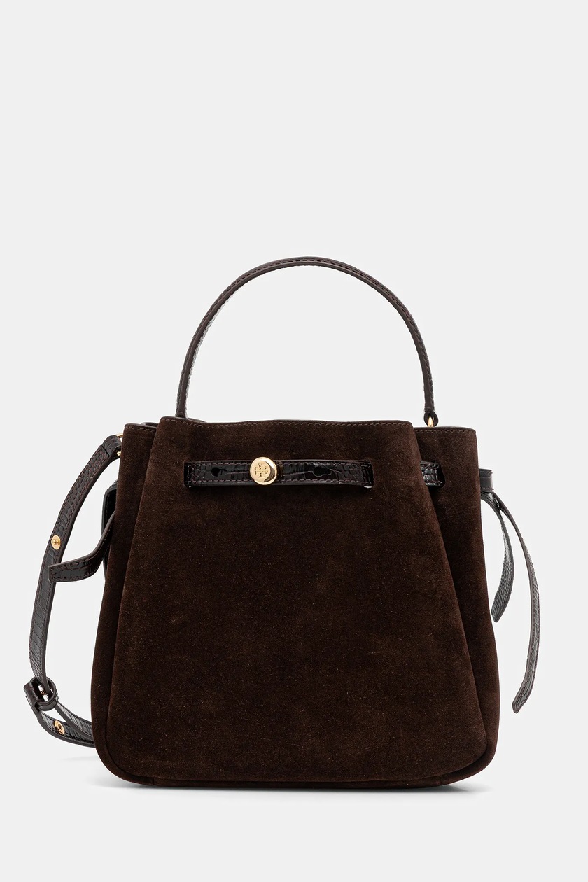 Tory Burch torebka Romy Suede Bucket kolor brązowy