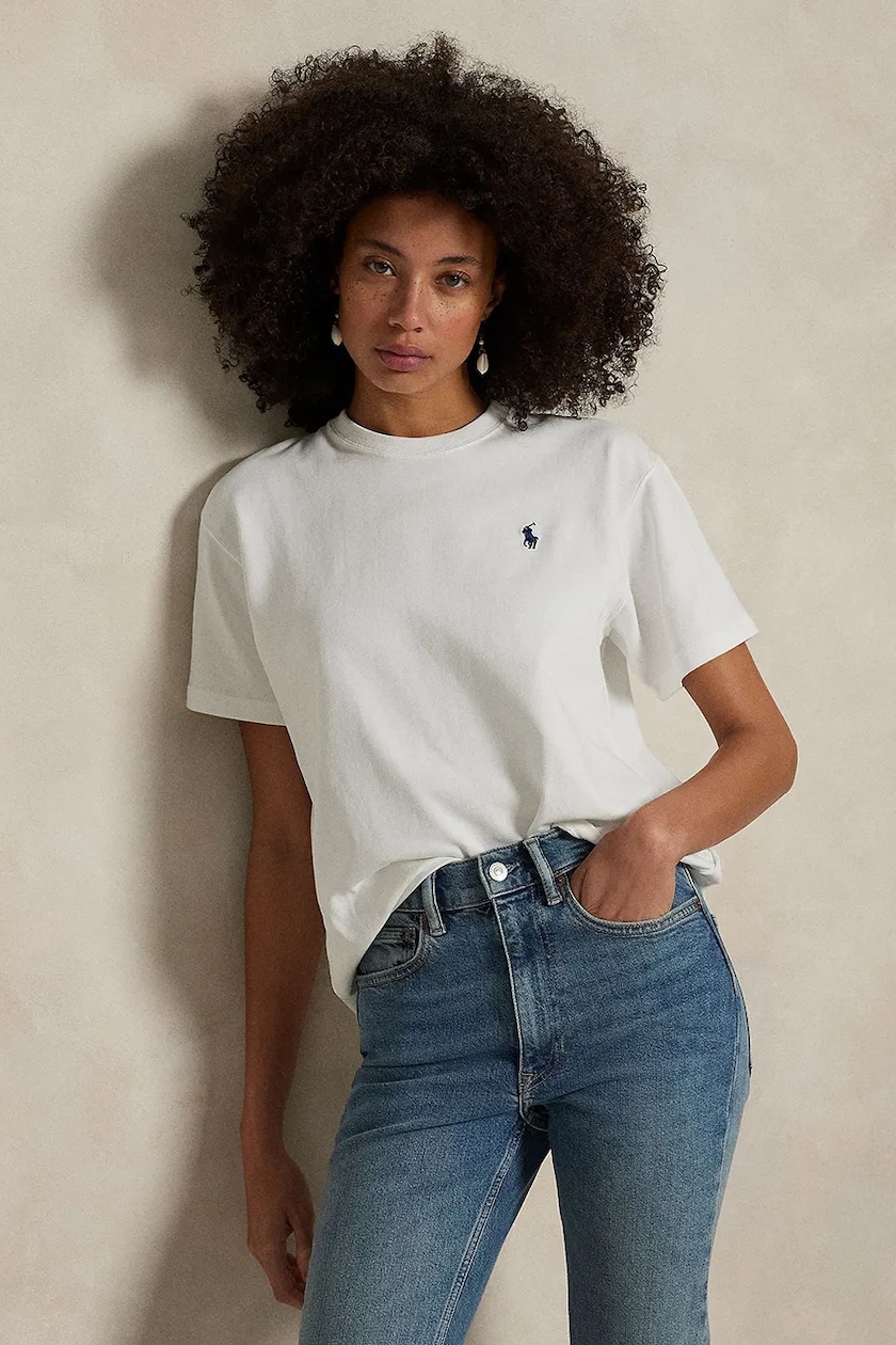 Хлопковая футболка Polo Ralph Lauren женская цвет белый 211898698