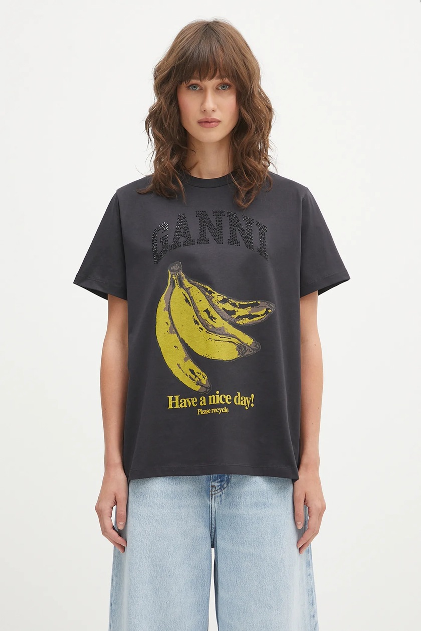 【GANNI】ブラックバナナグラフィックTシャツ GANNI - バナナ・リラックス・コットンTシャツ をオンライン購入