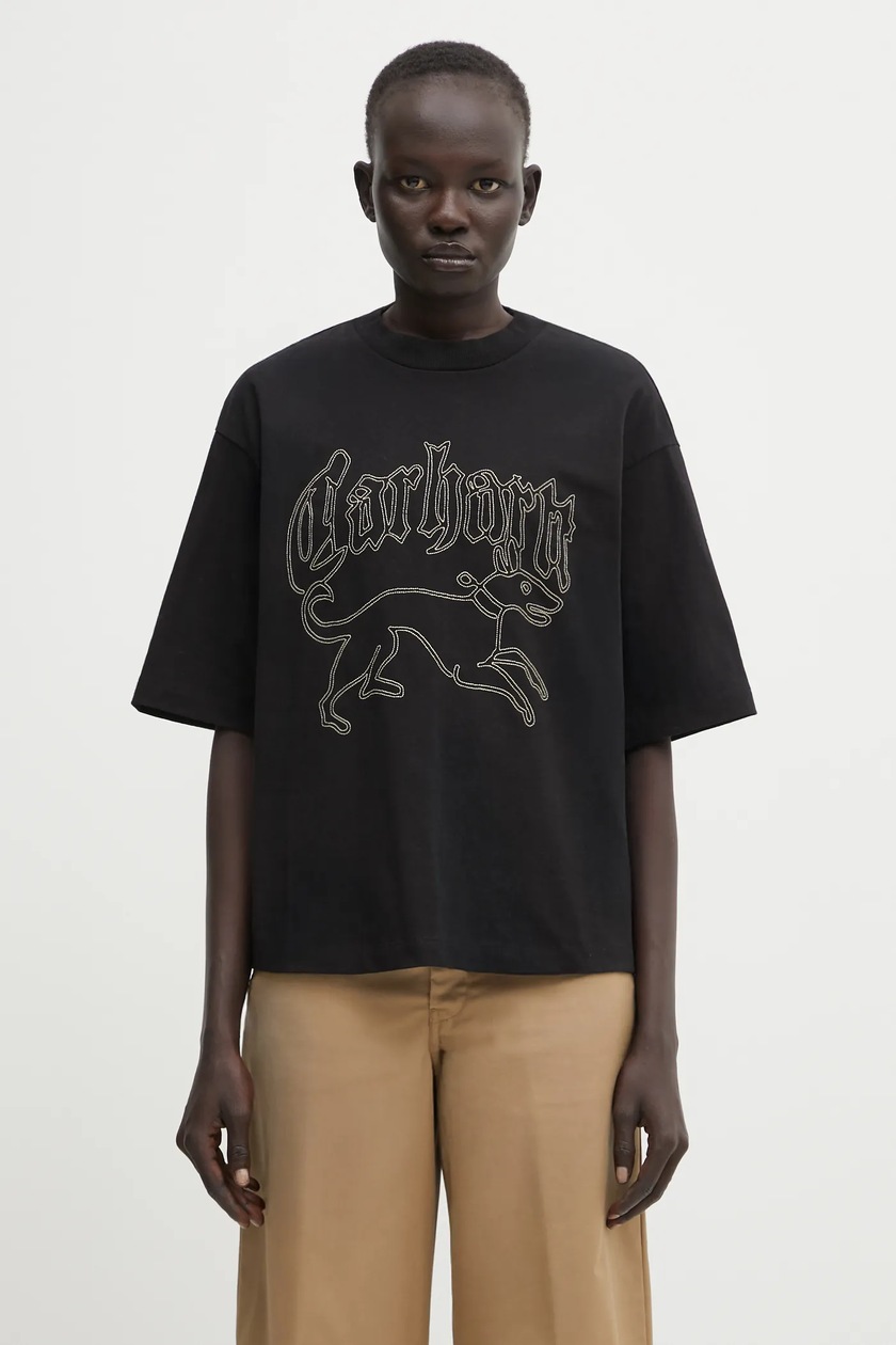 Carhartt WIP cotton t-shirt W' S/S Hackwork T-Shirt black color