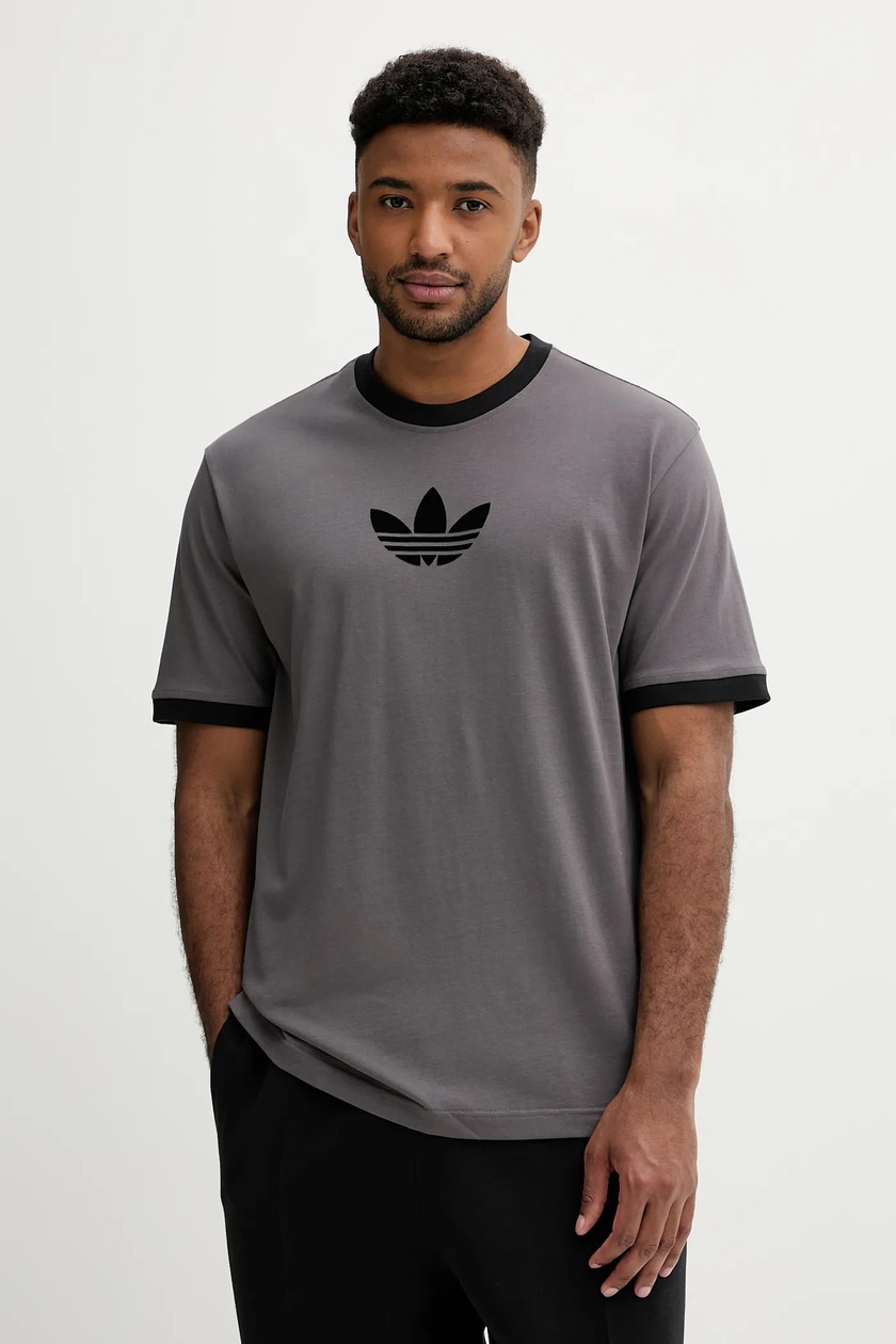 Хлопковая футболка adidas Originals Oversize Tee цвет серый с