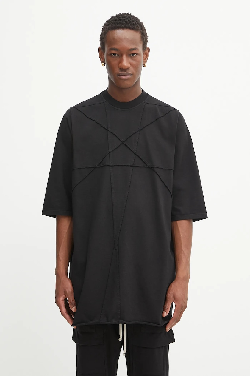 Rick Owens cotton t-shirt Level T men's black color with a Rick Owens cotton t-shirt Level T men's black color with a