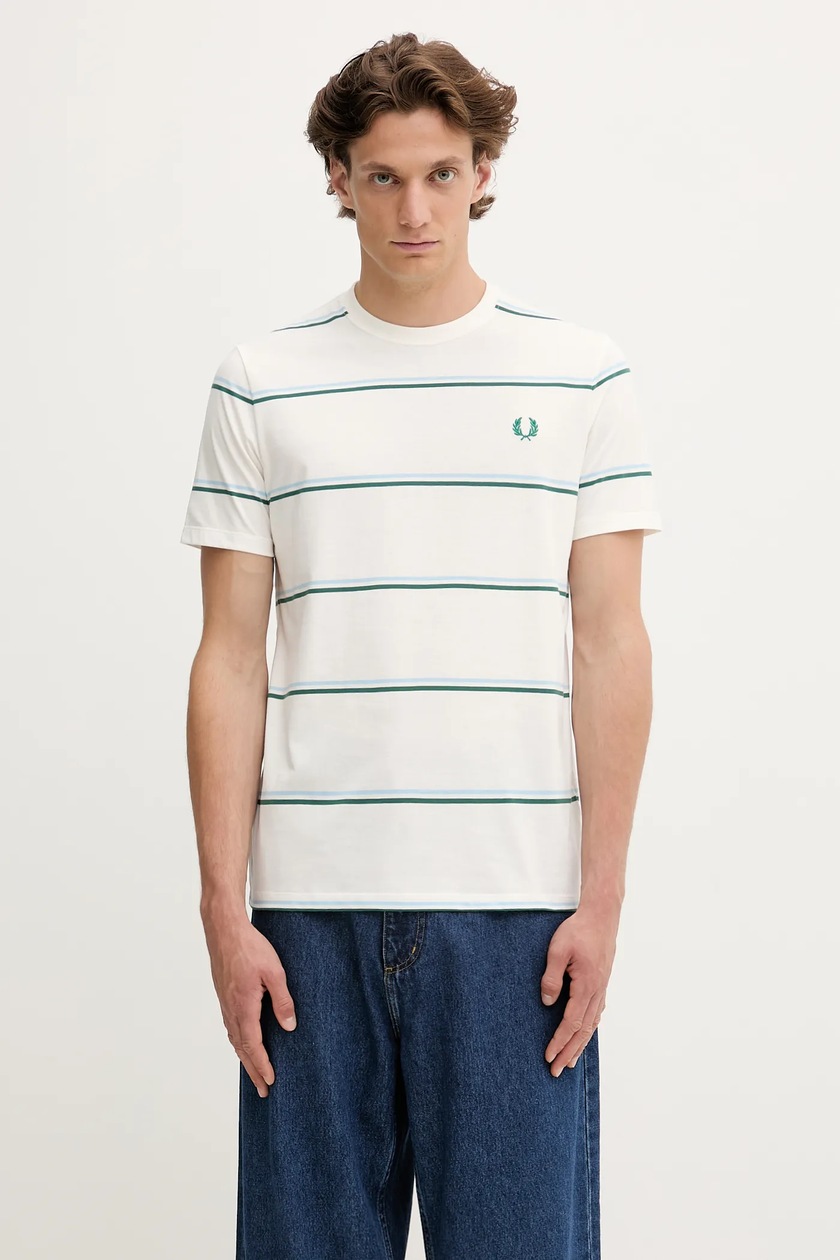 Tシャツ・カットソー FRED PERRY Men T-shirt White M1600 129 Crew Neck T-Shirt - Snow White | Men's T-Shirts | Designer T