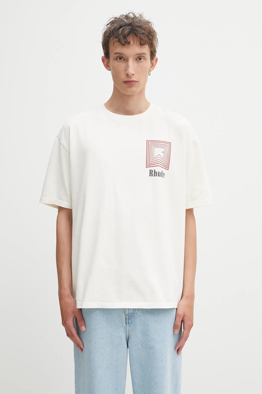RHUDE cotton t-shirt Chevron Logo Repeat beige color with a print