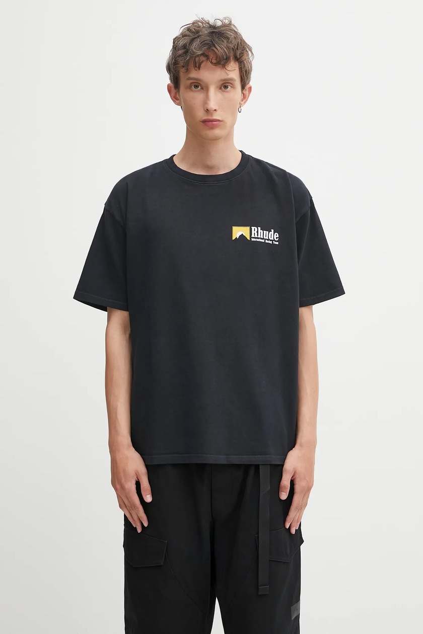 Tシャツ・カットソー RHUDE Men T-shirt Black RHPS25TT05012 2306 Rhude Cadre Tee - Vintage Black – Kith