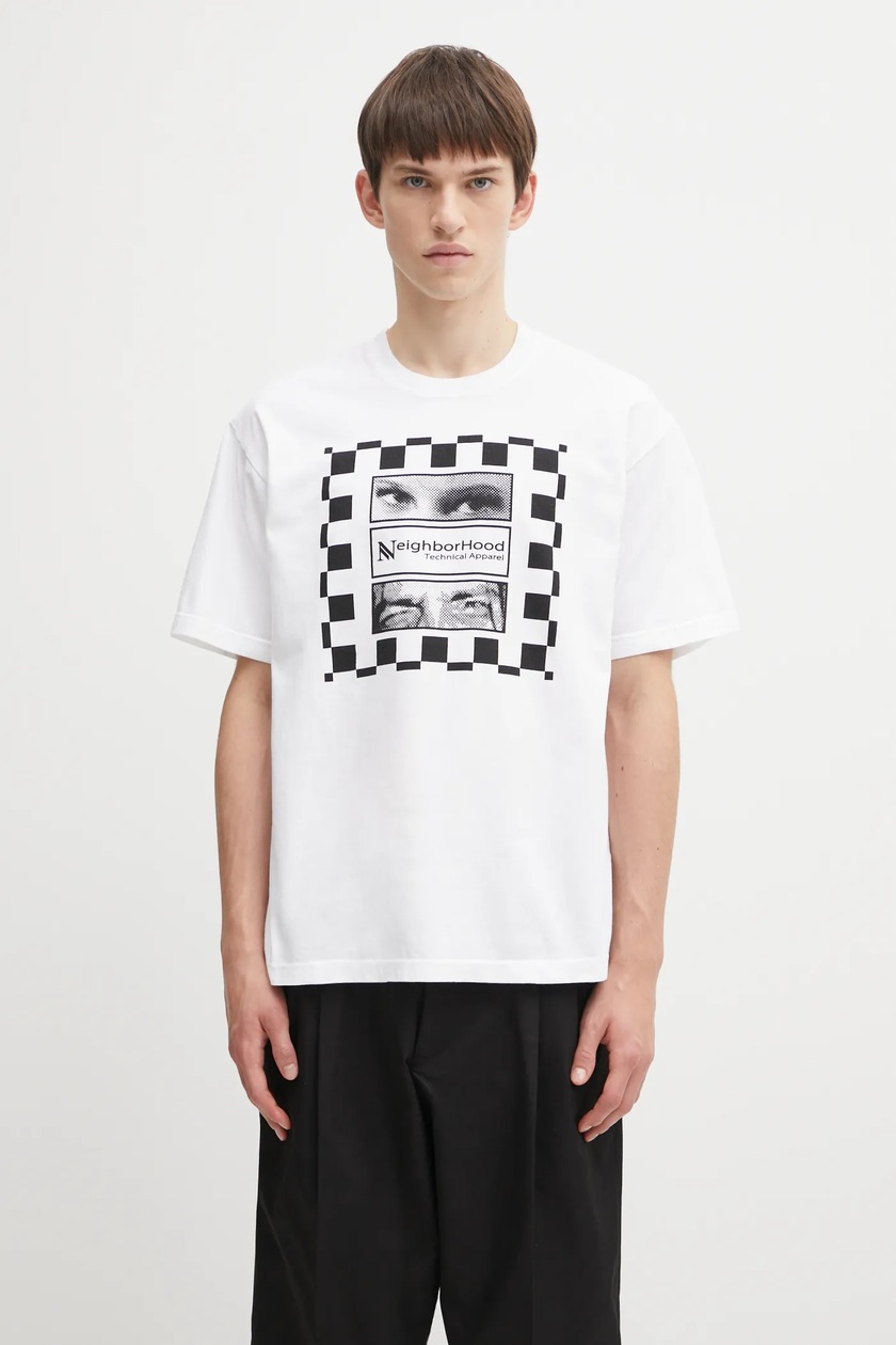 NEIGHBORHOOD t-shirt Tee SS-2 men's white color with a print