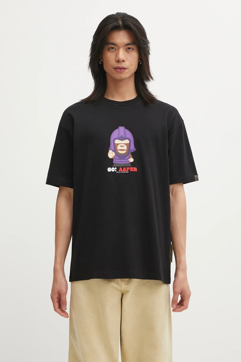 AAPE cotton t-shirt Basic Tee men's black color with a print