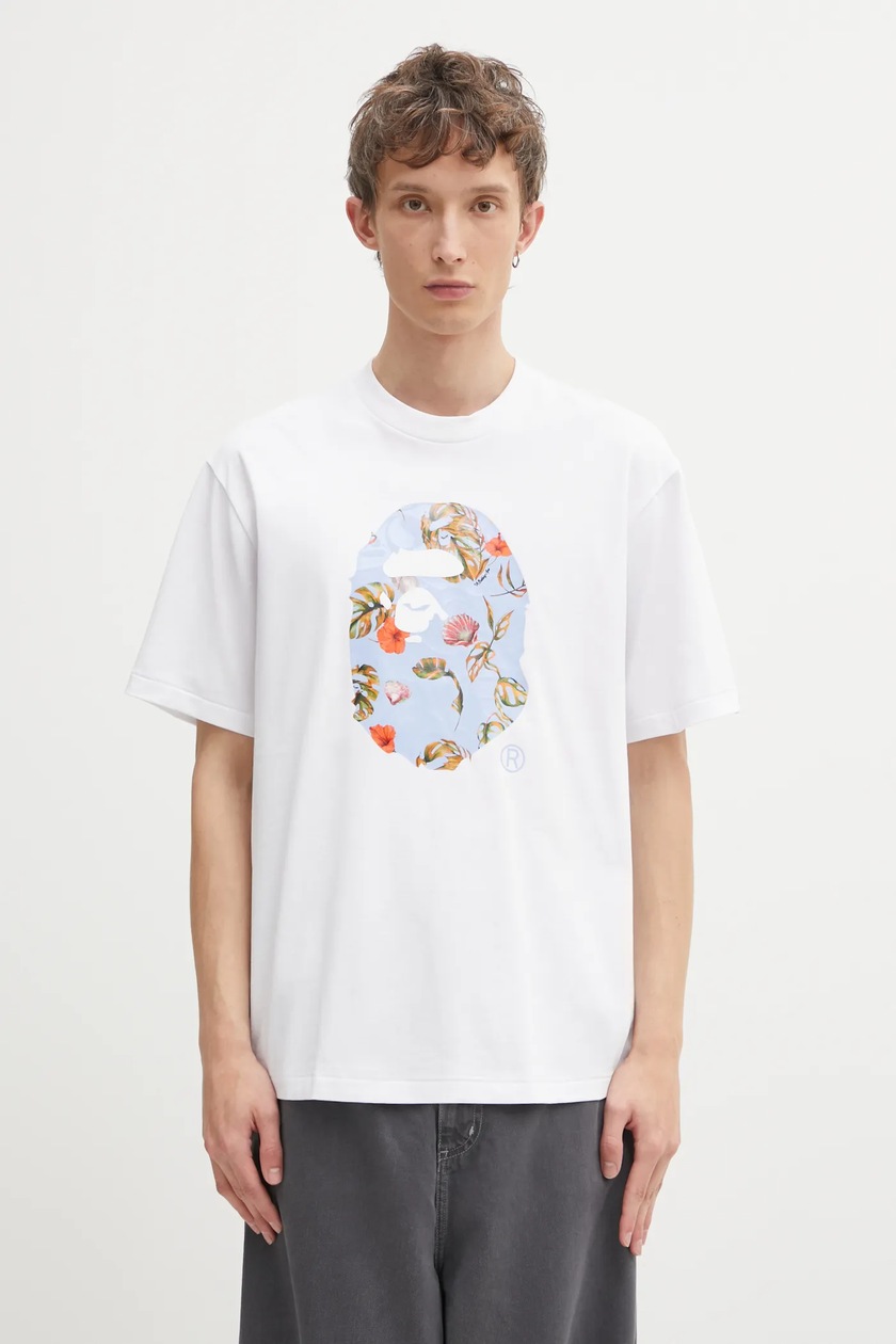 A Bathing Ape cotton t-shirt COLLEGE TEE men's white color with a