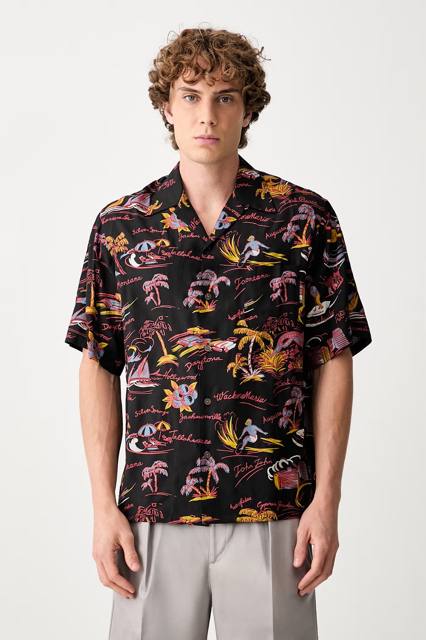 Wacko Maria shirt Hawaiian Shirt L/S men's gray color regular 24FW
