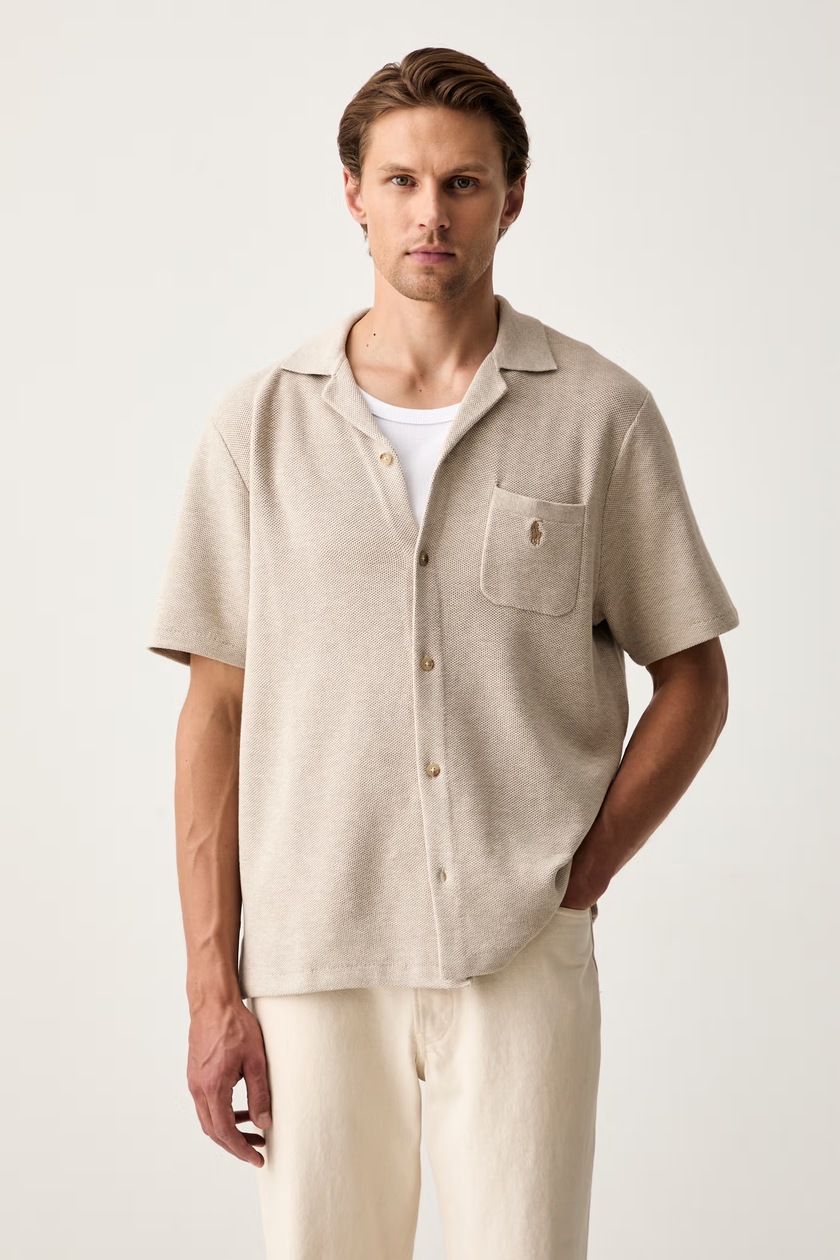 Polo Ralph Lauren Long Sleeve Sport Shirt linen Men's beige plain