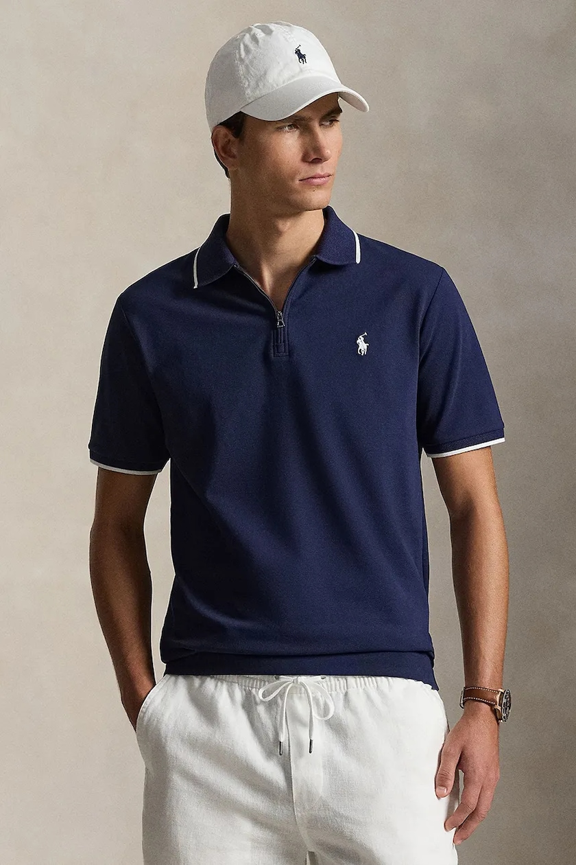 Polo Ralph Lauren cotton polo shirt navy blue color smooth