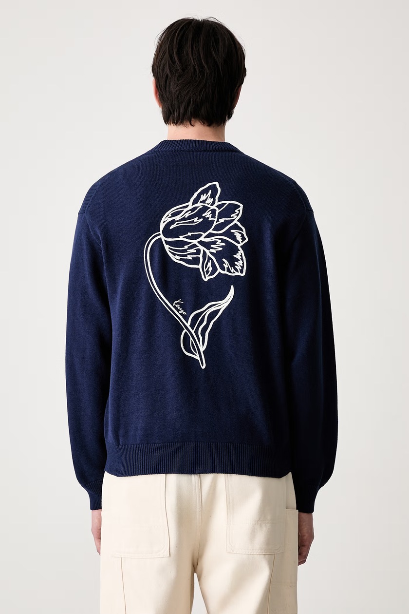 Kenzo woolen cardigan Kamon men's navy blue color FF55CA7283BA.79