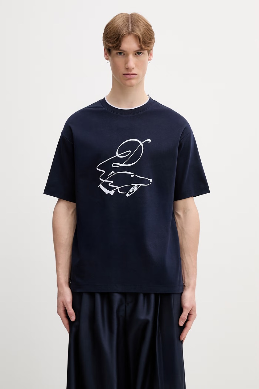 Drôle de Monsieur D Hibiscus Broddée t-shirt cotton Men's navy K