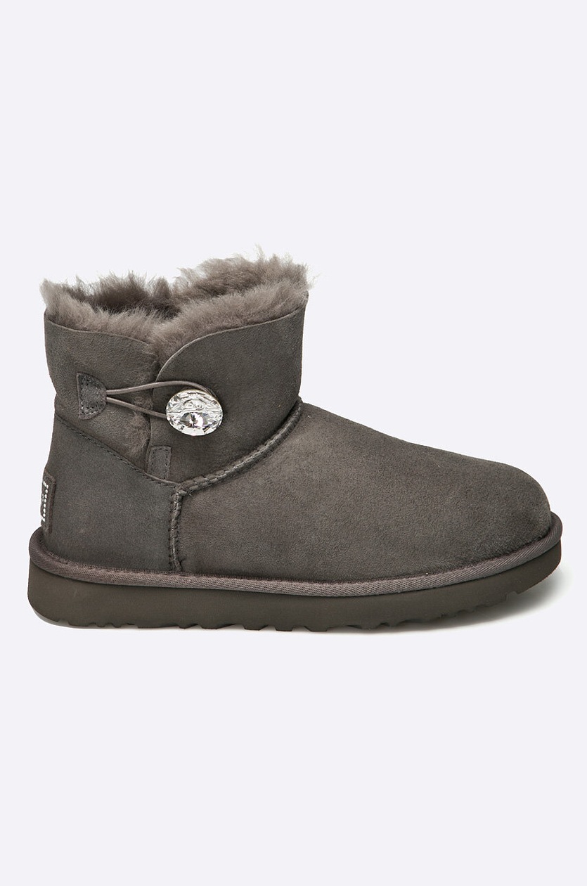 UGG suede snow boots Mini Bailey Button Bling women's gray color