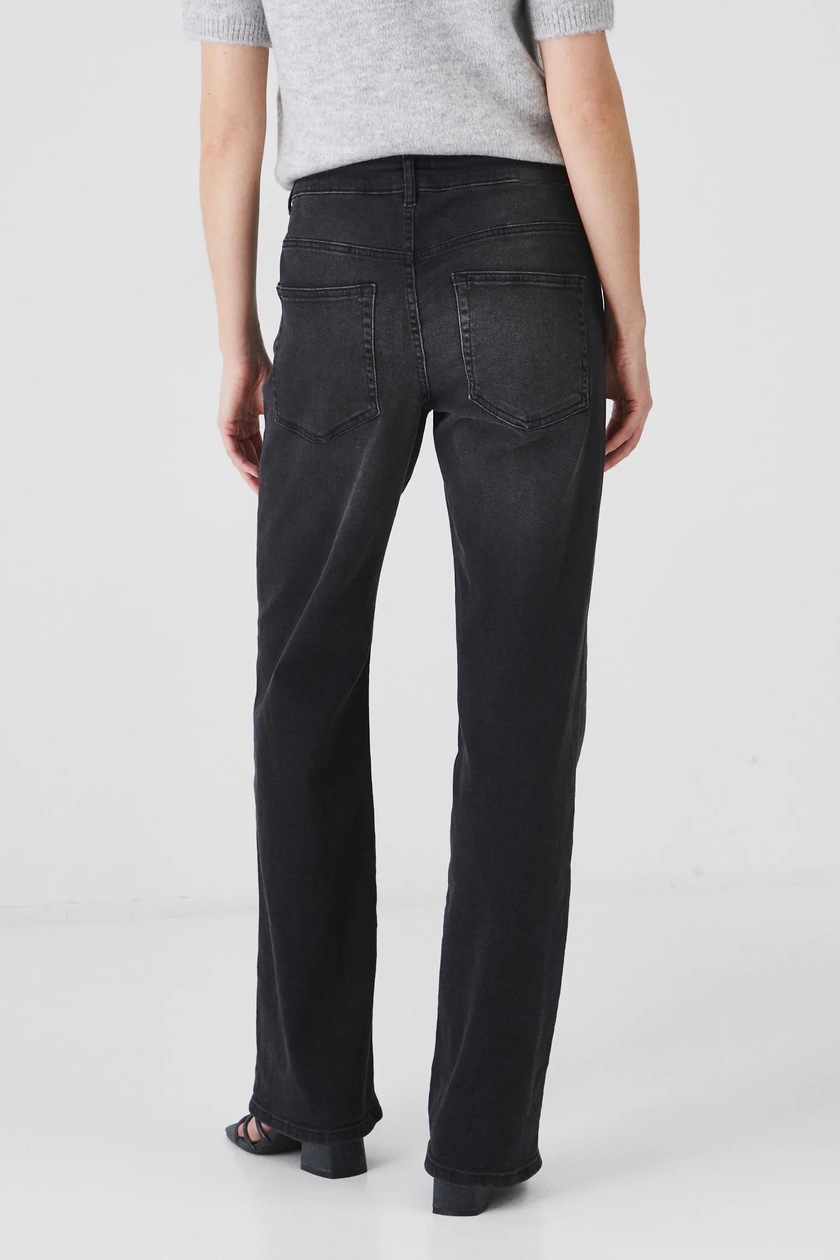 Jeansy damskie wide leg z efektem sprania kolor czarny