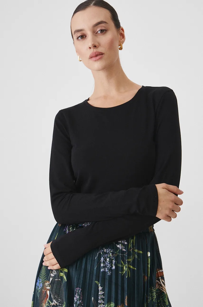 【2plan】Bor Pigment Snap Long Sleeve Longsleeve bawełniany z domieszką elastanu gładki kolor