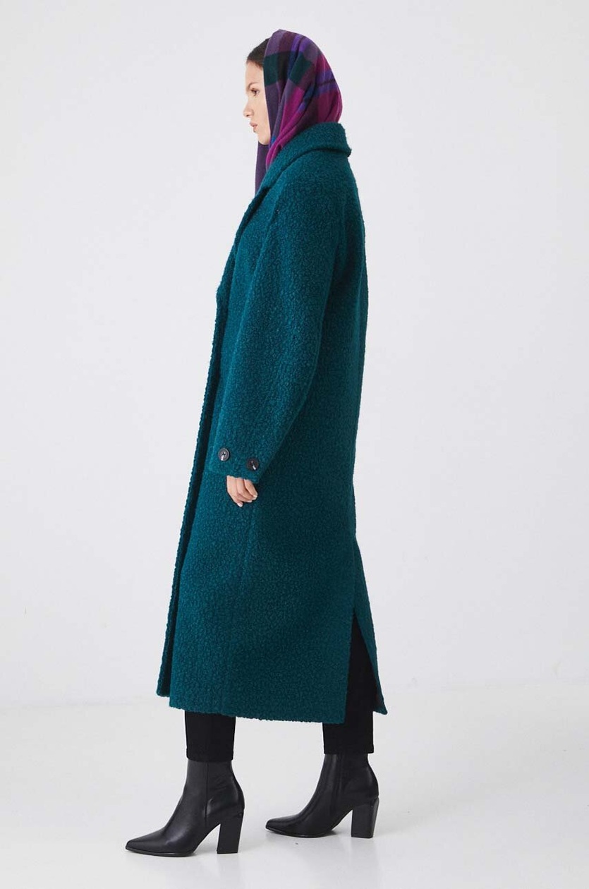 Płaszcz damski z fakturą kolor zielony - MEDICINE