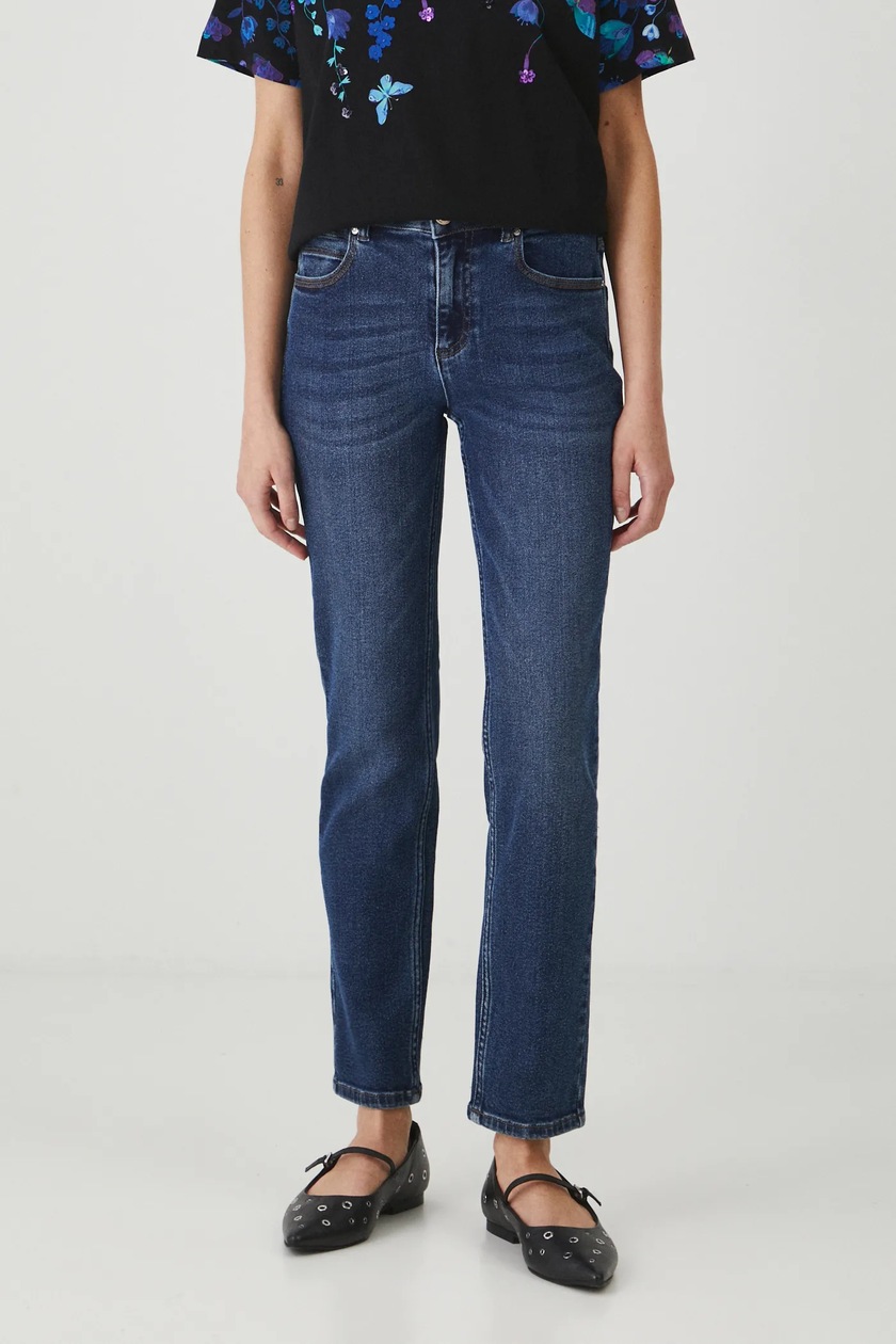 デニム・ジーパン   Women's Skinny Bootfit Rinse Denim J2246701AP Jeansy damskie slim z efektem sprania kolor granatowy - MEDICINE
