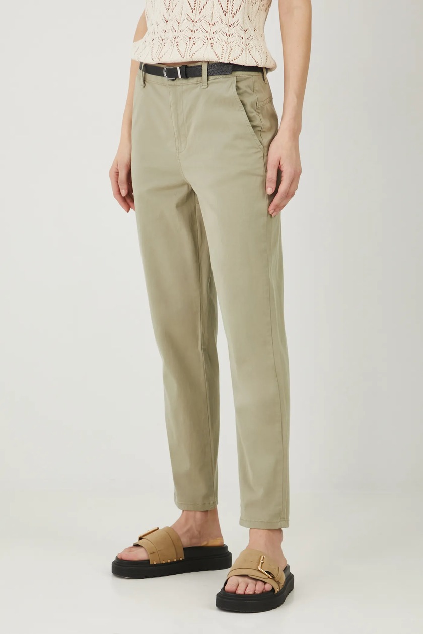 Spodnie damskie chino z paskiem kolor zielony - MEDICINE