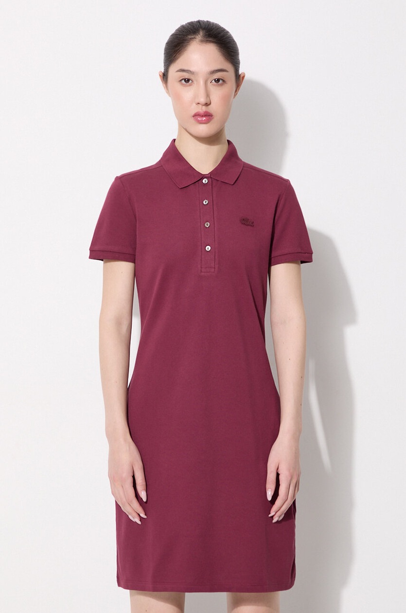 ★LACOSTE★ Women's flared short sleeve shirt dress burgundy Lacoste x Roland-Garros Women's Performance Dress - Burgundy