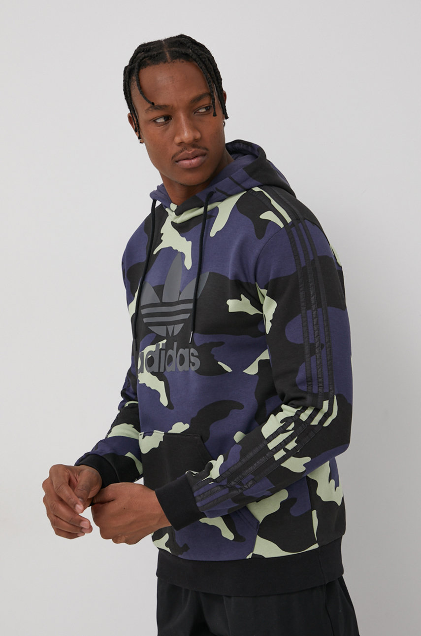 adidas Originals Bluza HF4882 męska kolor granatowy z kapturem z nadrukiem  | Answear.com