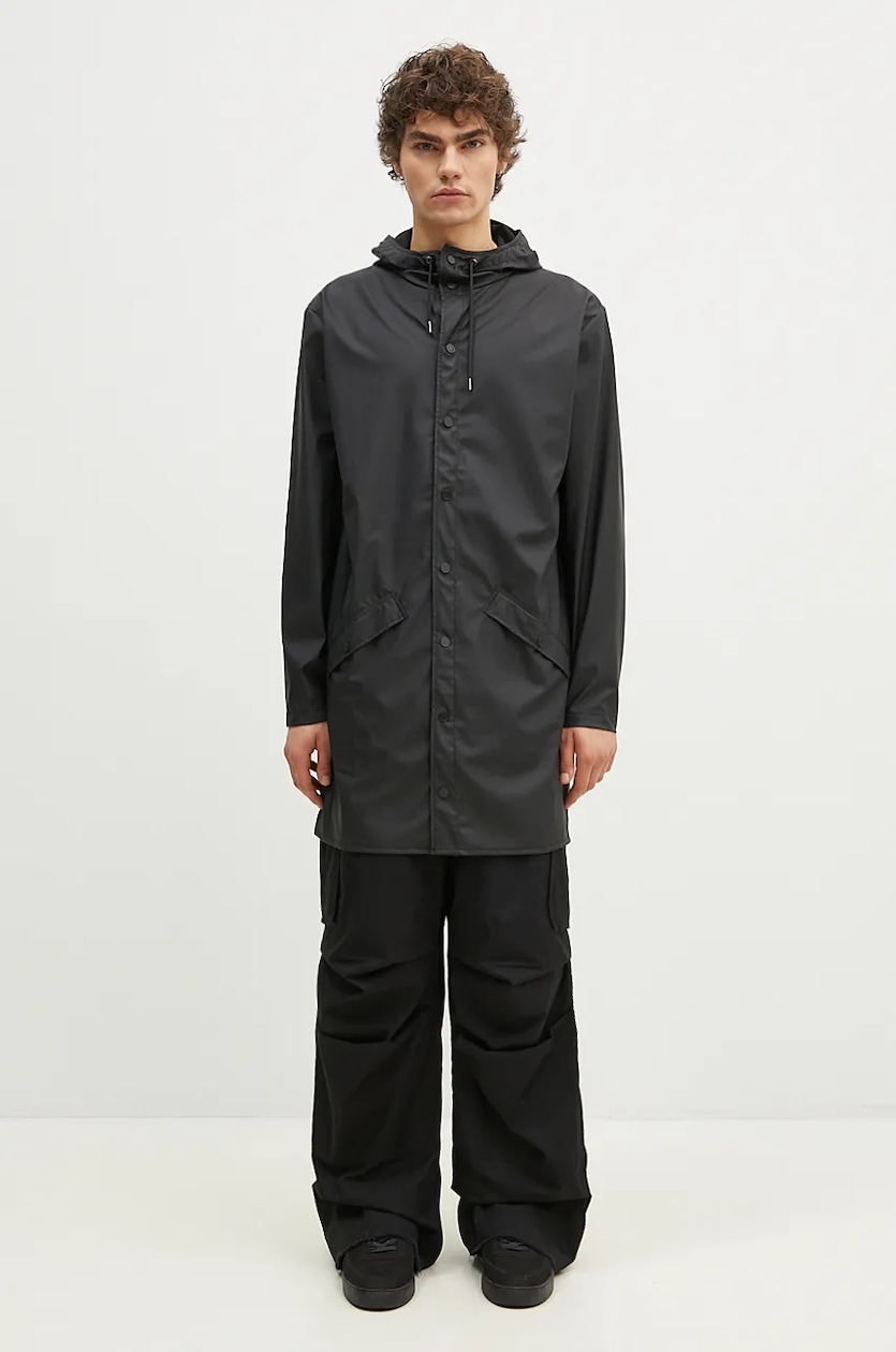 Rains jacket 12020 Long Jacket black color at PRM US