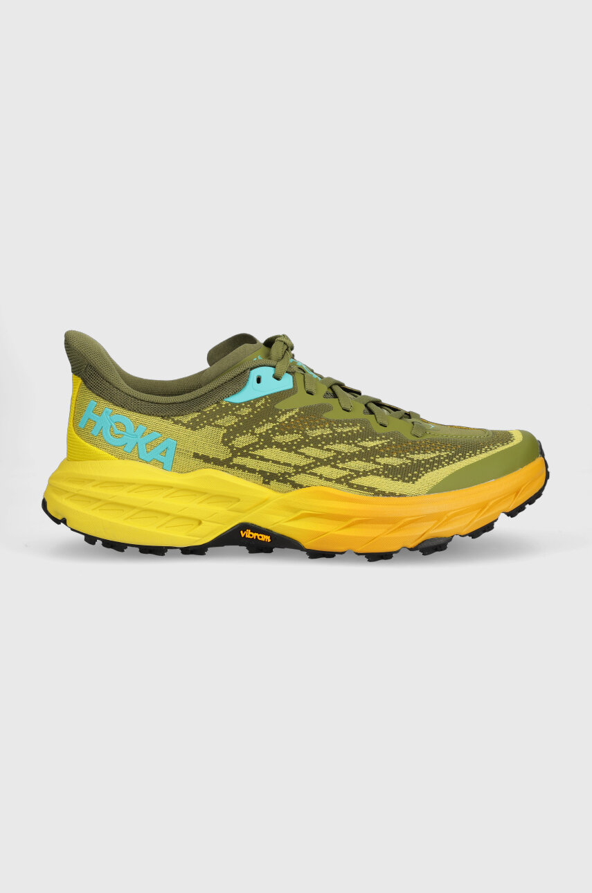 Hoka Speedgoat 5 Mid Gtx Blue Graphite/Amber Yellow Chaussures trail homme  : Snowleader